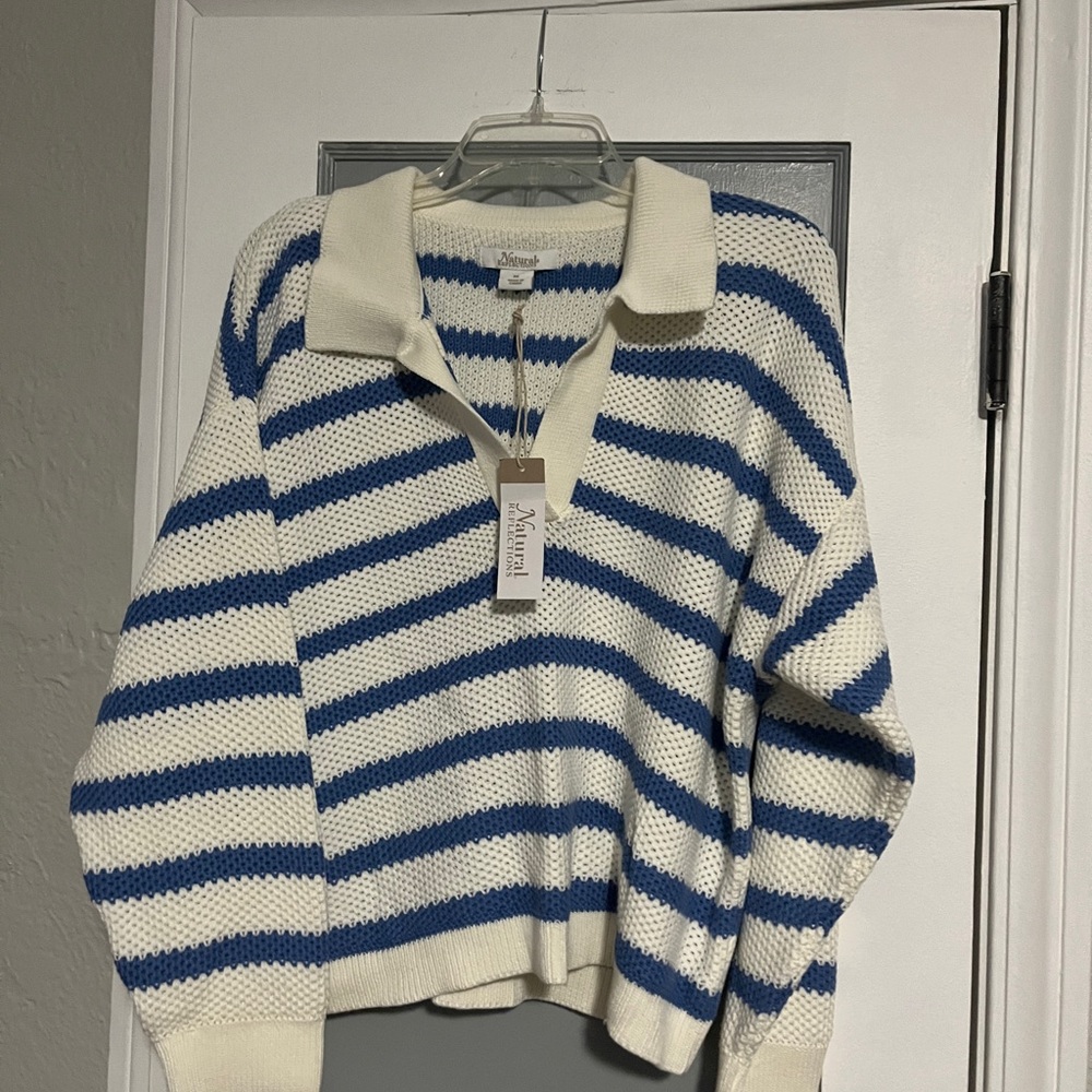 Natural Reflections Blue and White Striped Sweater